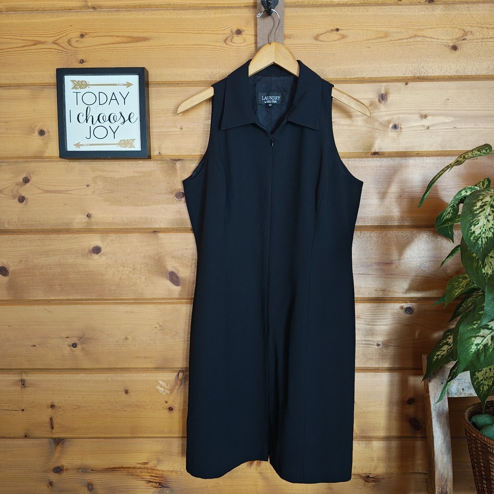 Laundry by Shelli Segal Vintage LS157 Black Full Zip Shift Shirt Dress Office 10